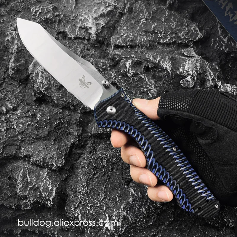 

BM 810 CONTEGO Folding Knives Bench M390 Blade Reverse Tanto Blade Blue G10 Handle EDC Self Defense Hunting Pocketknives B7