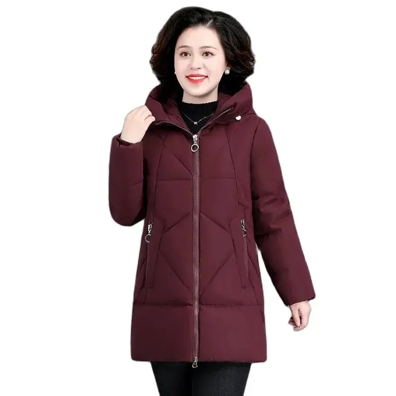 

L-6XL Thick Quilted Jacket New Hooded Warm Down Cotton Parkas Women Winter Coat Plus Size Middle Aged Mother Wadded Jackets