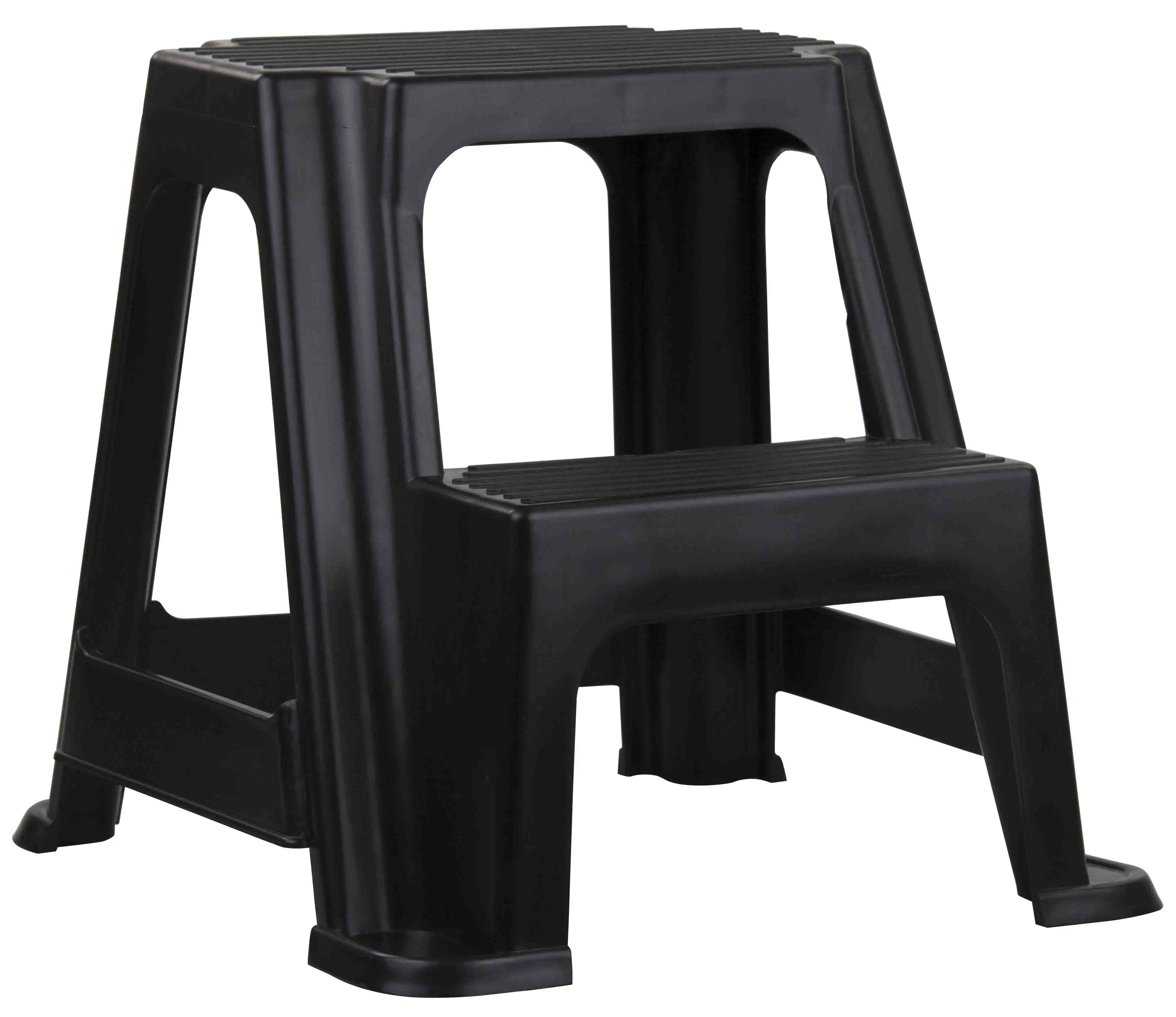 

2-Step Plastic Stool with Non-Slip Step Treads, Black, (3-Pack)