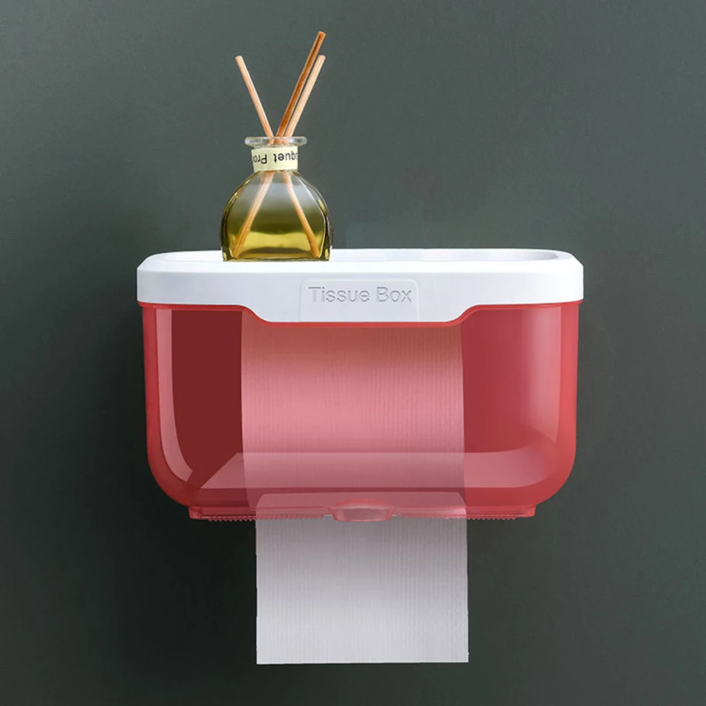 

Tissue Holder Transparent Punch-free Wall-mounted Tissue Box Waterproof Covered Toilet Tissue Box Paper Box Bath Accessories