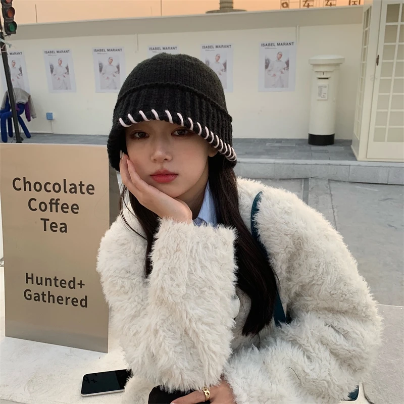 

Coarse cashmere knitted women's hats, warm wool fisherman's hats, hip hop hats, clothing accessories, gifts, winter women's hats