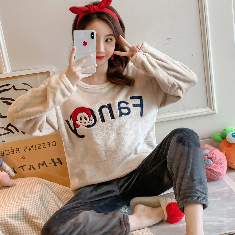

Pajama Woman Winter Warm Sets Ladies Pyjamas Flannel Sleepwear Pijamas Mujer New Home Clothes 2020 Dropshipping