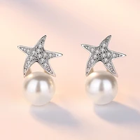 upscale 925 silver needle earrings zirconia pearl star luxury stud earrings for women girl brincos pendientes