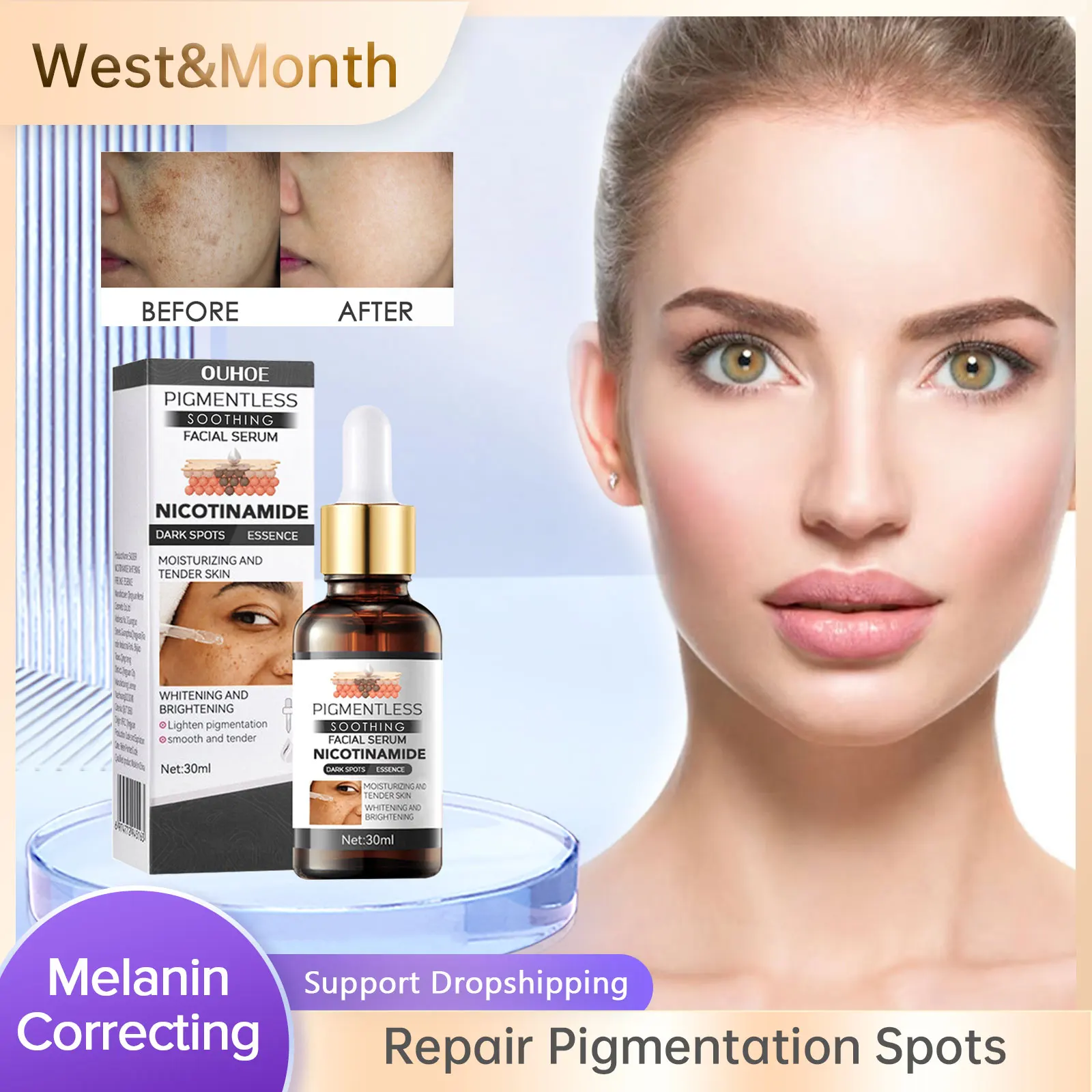 

Fade Melanin Serum Whitening Pigmentation Brightening Anti Aging Removing Dark Spots Melasma Lightening Freckle Removal Essence