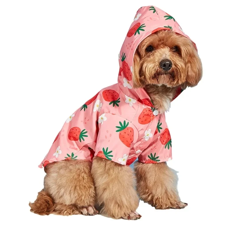 

Small Dog Raincoat Strawberry Flowers Pet Clothes Pomeranian Poodle Frise Schnauzer Outfit Cute Puppy Dog Waterproof Clothing