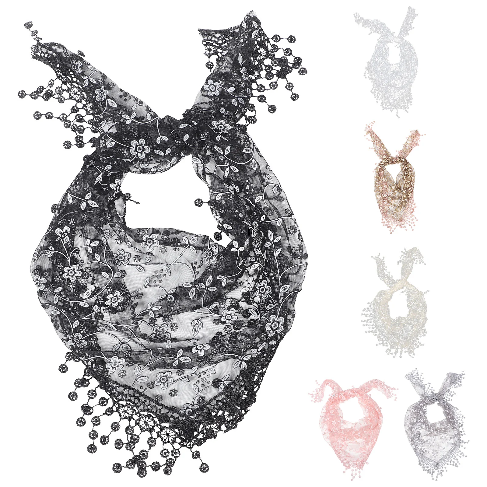 

6 Pcs Lace Triangle Scarf Shawl Mantilla Veil Tulle Dressy Shawls Weddings Tassel Veils