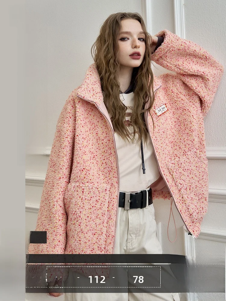 Теплое флисовое пальто Fairy Pocket с цветными точками темно-синее плюшевое на