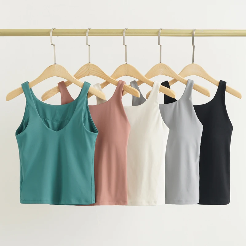 Lulu Yoga Top Women Tank Top Gym Sports Top Fitness Workout Underwear Vest Womens Clothing Long Style Jogging Bra with Chest Pad