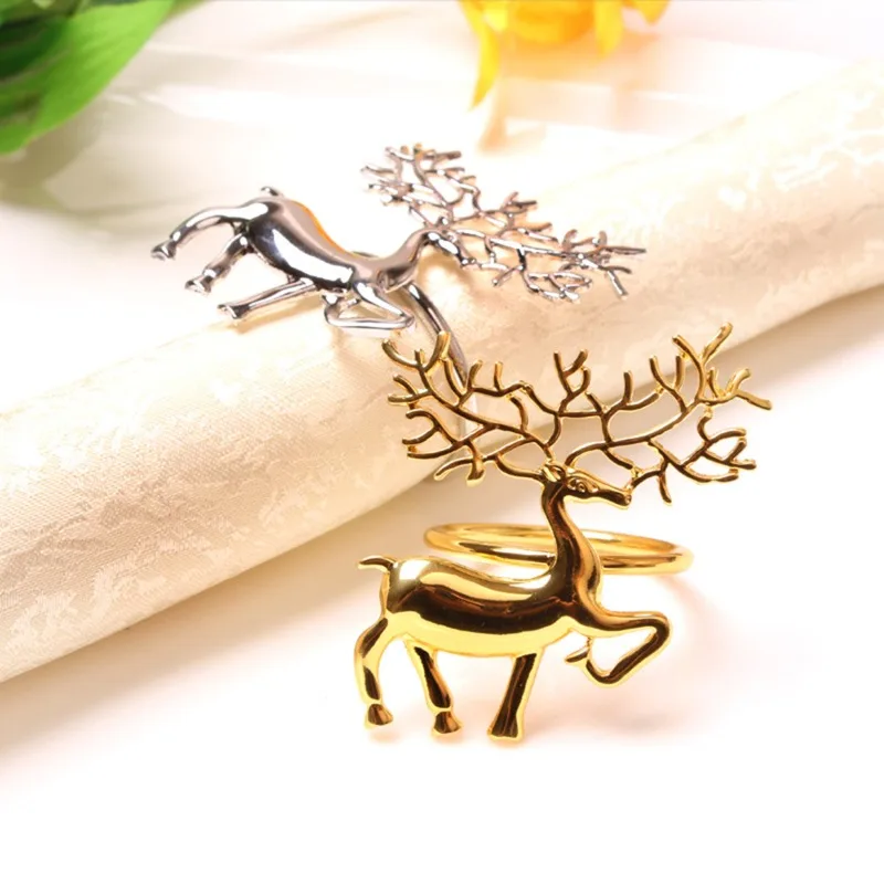 

4PCS Classic Christmas Dining Table Elk Die-Casting Polished Napkin Buckle Eco-Friendly Sika Deer Napkin Ring Paper Towel Ring