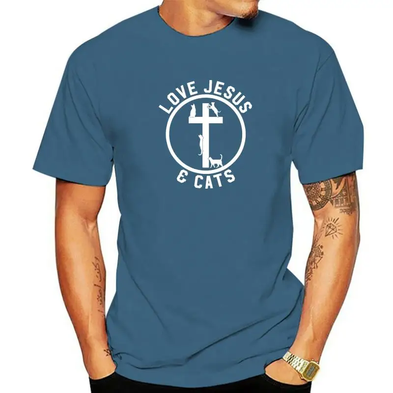

Кристианская футболка Любовь Иисус Кошки Любовник Забавный религиозный подарок мужские забавные хлопковые мужские топы рубашка Повседневный Забавный топ футболки