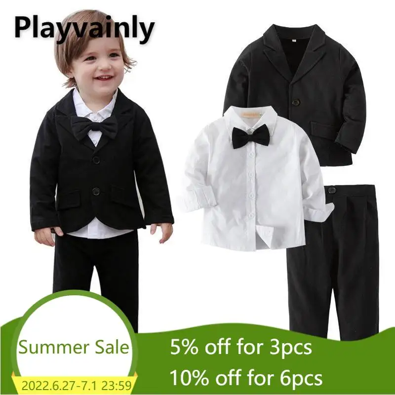 

Boy Suit 2021 New Baby bow tie white shirt+suit jacket+pants Fashion 3PCS Outfits Set Baby Clothes E17721
