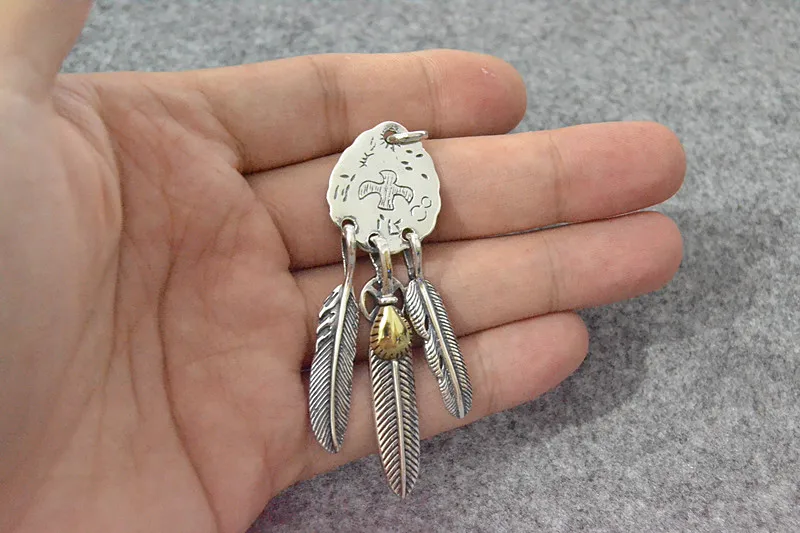 Кулон ручной работы из чистого серебра с перьями аксессуары сделай сам ожерелье