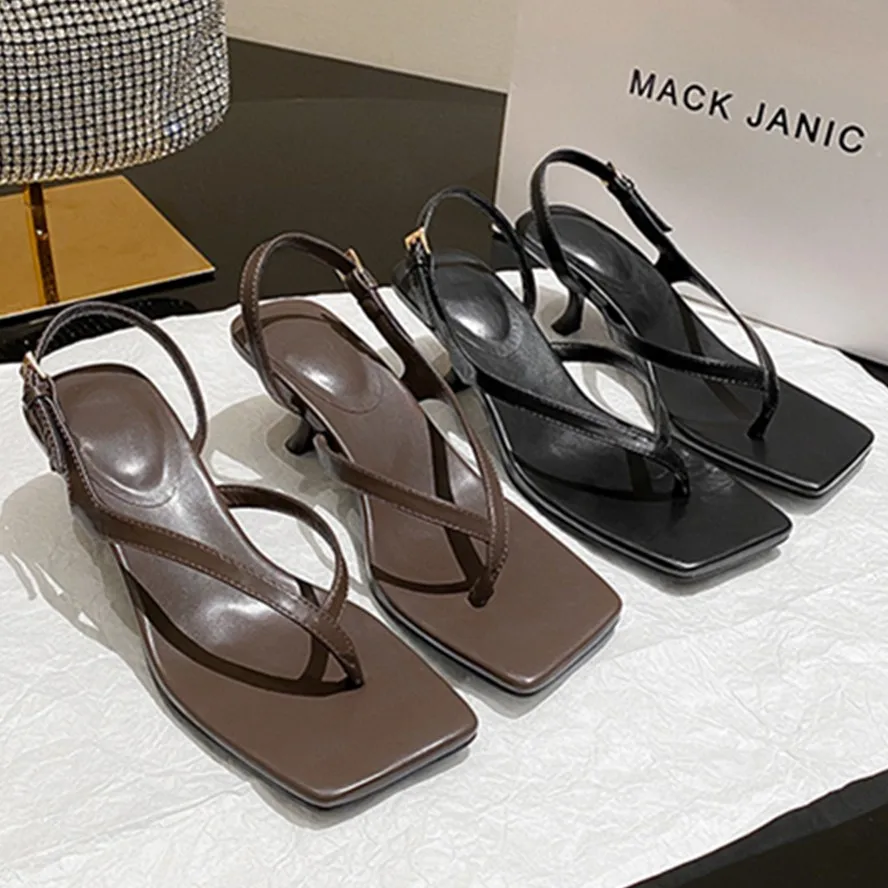 

Maxdutti French Retro Leather Pinch Stiletto Sandals Office Ladies Elegant Commuter Roman Sandals Women For Summer