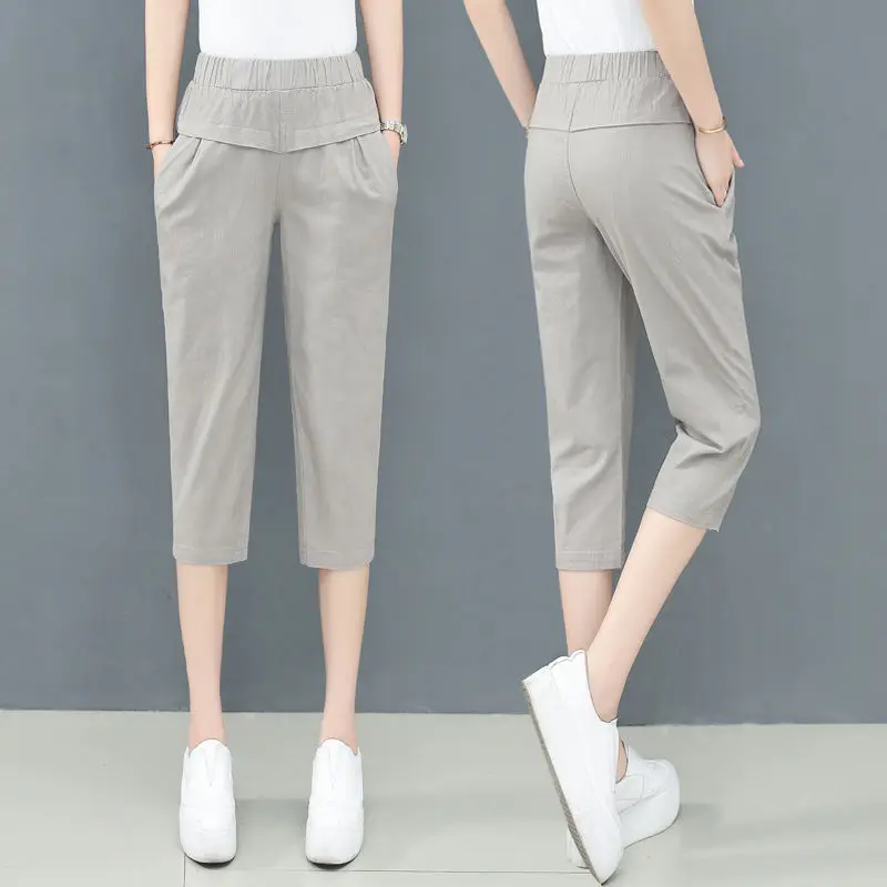 

2022 New Women Chic Summer Drawstring Harem Pants Loose Pants Female Ice-silk Pants Pants with Pockets High Waist Trousers C44