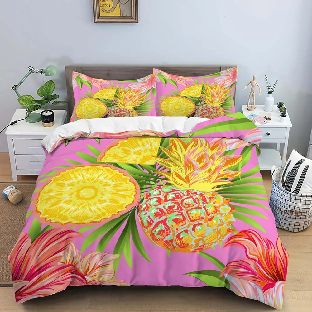 

Fruit Pineapple Queen King Duvet Cover 3D Yellow Tropical Fruit Bedding Set Plants Comforter Cover 2/3pcs Polyester Quilt Cover