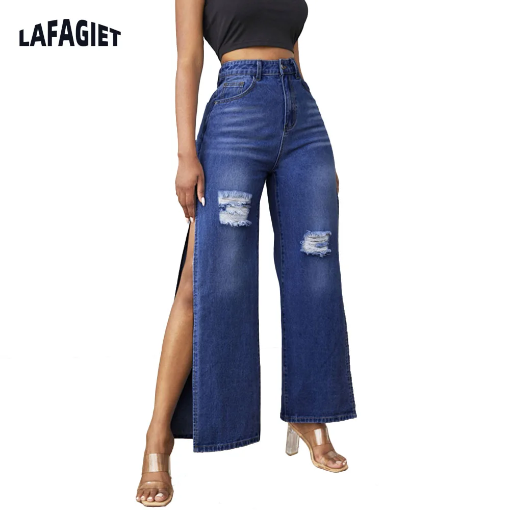 Fashion Women Wide Leg Jeans High Waist 