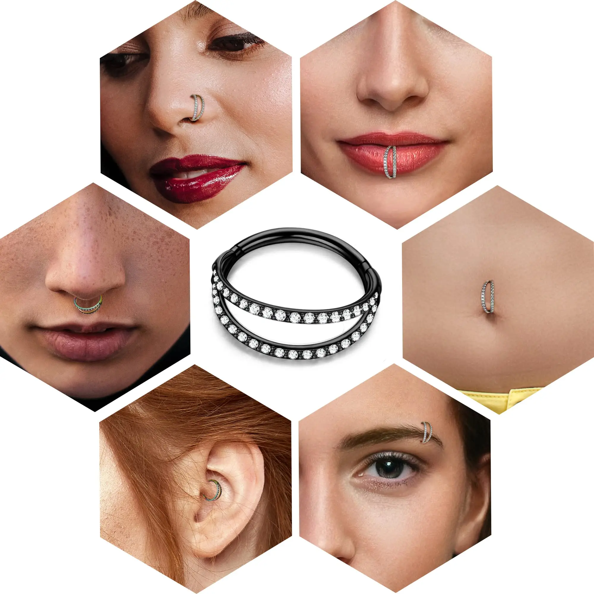 Double Open Stack Titanium Nose Ring Clicker Septum Hinged Tragus Helix Cartilage Nose Piercing Jewelry for Women Men