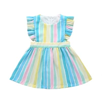 korean style summer infant girls dress flying sleeve ruffles rainbow striped dress baby girls princess dress kids party dresses