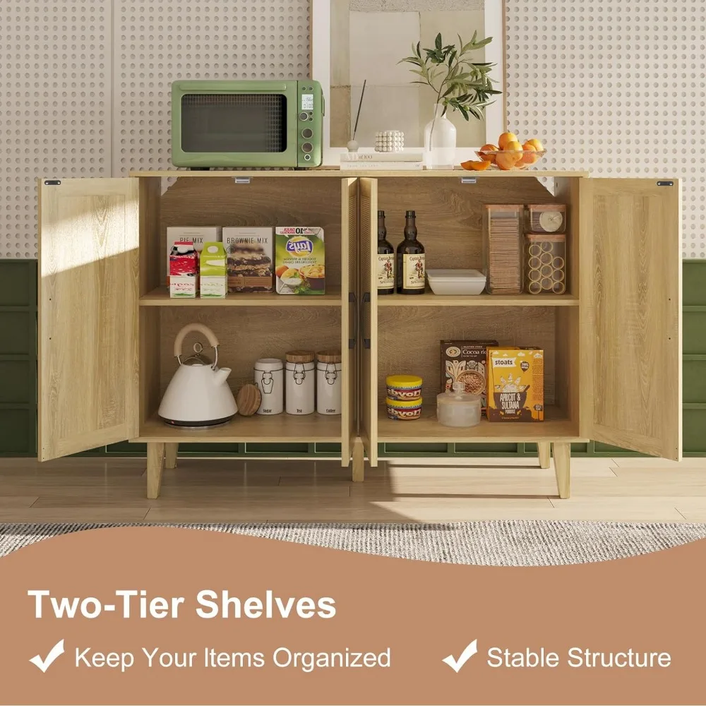 Шкаф для хранения с отделкой из ротанга-буфет 4 дверцами Стеллаж полками ванной