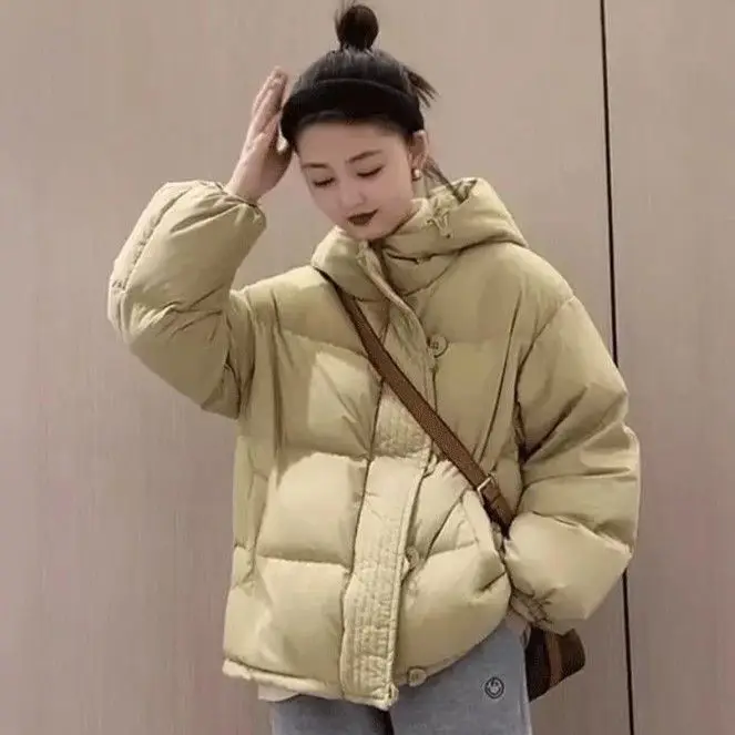 2023 New Down Jacket Women's New Style White Duck Down Hooded Korean Version Loose Buttons Zipper Warm Coat Ladies Tops M53