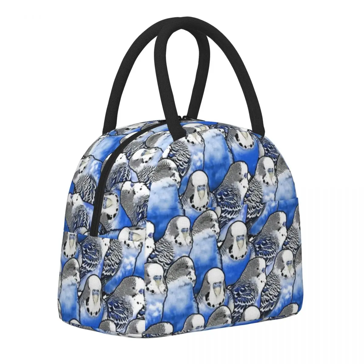 

Cute Birds Meme Lunch Bag Budgie Blue Pattern Casual Lunch Box Picnic Portable Thermal Tote Handbags Oxford Graphic Cooler Bag