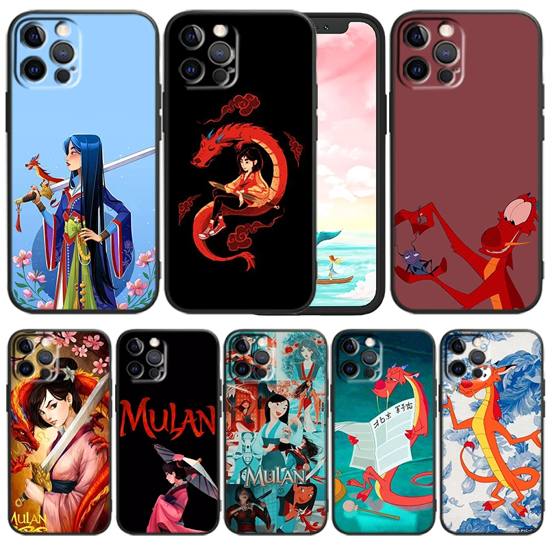 

Disney Mushu Mula Phone Case For iPhone 14 13 12 Mini 11 XS Pro Max X XR 8 7 6 Plus 5 SE 2020 Black Funda TPU Cover