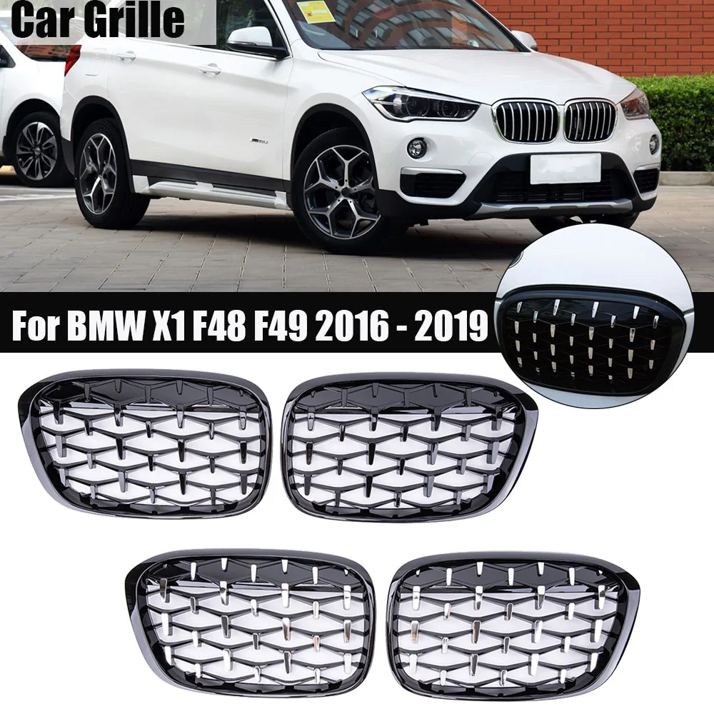

A Pair Car Diamond Front Kidney Grille Racing Grill For BMW X1 F48 F49 2016 2017 2018 2019 Front Kidney Grill Car Accessories