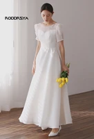 scoop neck elegant simple a line journey short sleeves ankle length vintage sexy satin corset wedding dress gown bridal dress