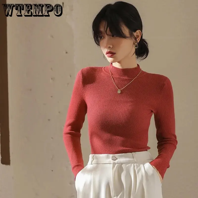 

WTEMPO New Korean Style Half High Neck Women's Sweater Autumn and Winter Bottoming Shirt Slim Knitwear Pullover Tops Wholesale