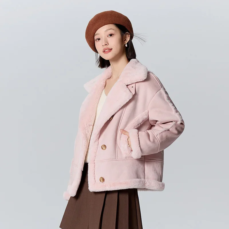 Куртка Semir женская из искусственной замши искусственного кроличьего меха теплая