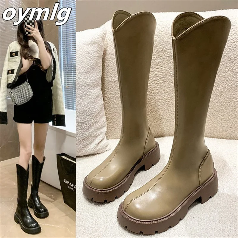 Cigarette boots women show thin 2022  winter new women's leather boots, but the knee height increases the trend of knight boots