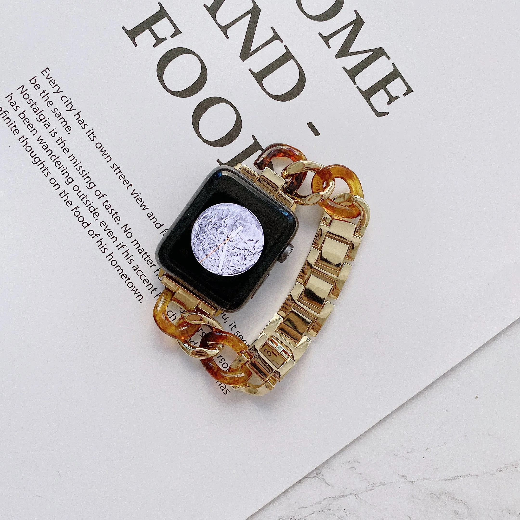 Resin Stainless Steel Bracelet for Apple Watch 8 7 6 5 4 3 2 1 SE Luxury Band for IWatch 40 44MM Watch Strap 38 42 41 45mm band