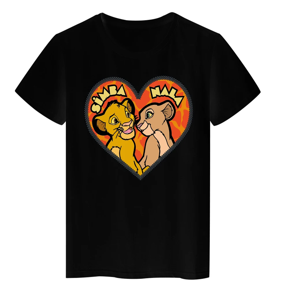 

Disney Simba and Nala Fine Print Fashion T-shirt Women Harajuku Trend Love Aesthetic Clothes Summer 2022 Spain Hot Streetwear