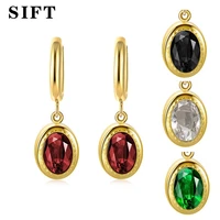 luxury gold plated oval emerald zircon dangle earrings for women 2022 green red black stainless steel earrings premium earrings
