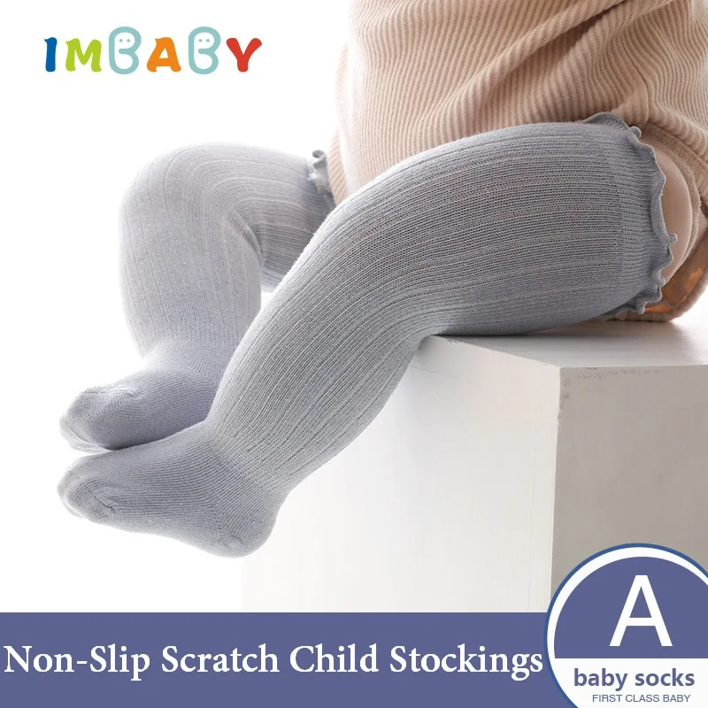 

Хлопковые обтягивающие чулки для девочек, Нескользящие однотонные мягкие чулочно-носочные изделия с рисунком задника для малышей на весну ...