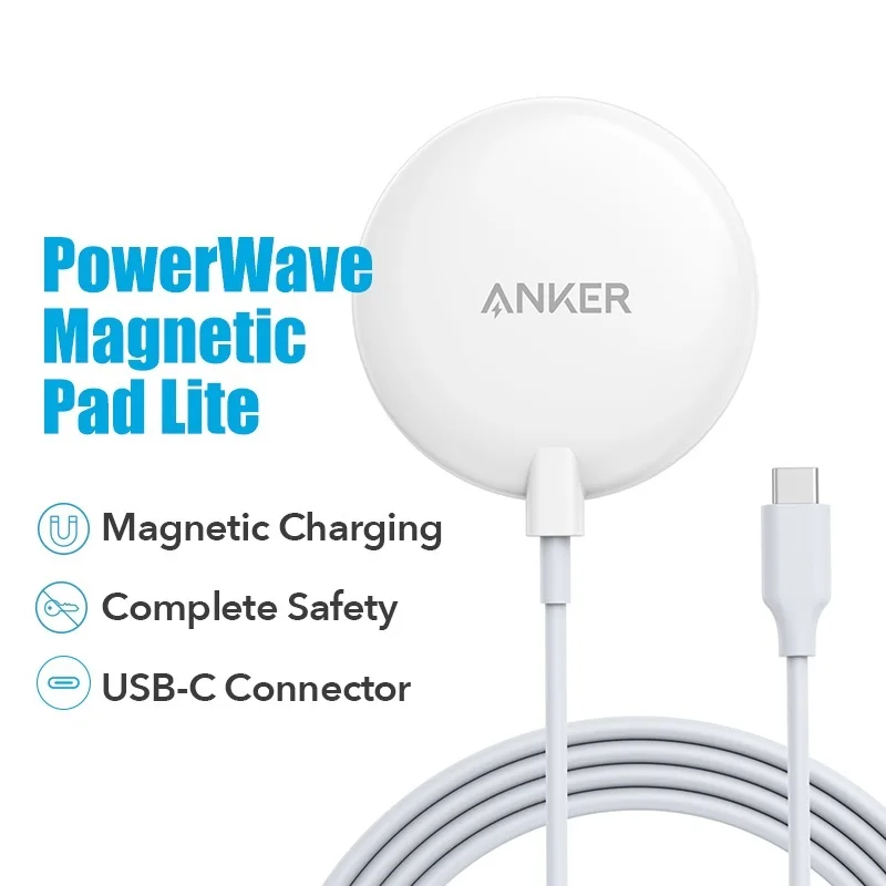 

Anker Magnetic Wireless Charger, 5 ft Built-in USB-C Cable, PowerWave Magnetic Pad Lite Only for iPhone 12 series