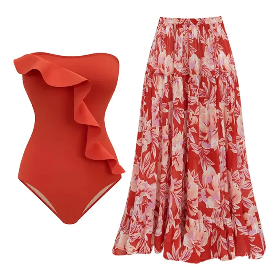 

Female Retro Swimsuit Asymmetrical One Piece Swimwear Beach Skirt Designer Bathing Suit Summer Wear