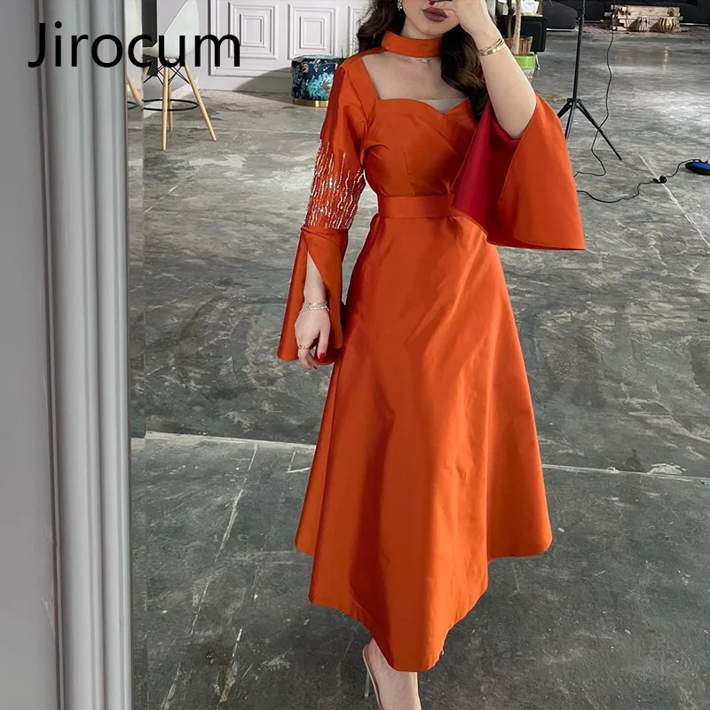 

Jirocum Orange A-line Evening Dress Beaded Long Sleeve Party Prom Gowns Sweetheart Elegant Formal Occasion Dresses Women's 2024