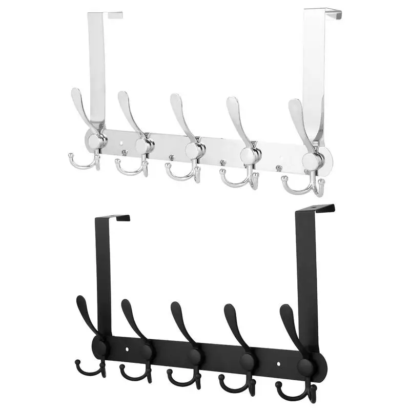 

5 Over Door Hanger Hooks Stainless Steel Clothes Coat Hat Towel Hanger Home Bathroom Organizer Rack Bathroom Kitchen Accessories