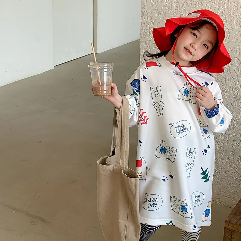 

Детское Хлопковое платье с длинным рукавом, свободного покроя