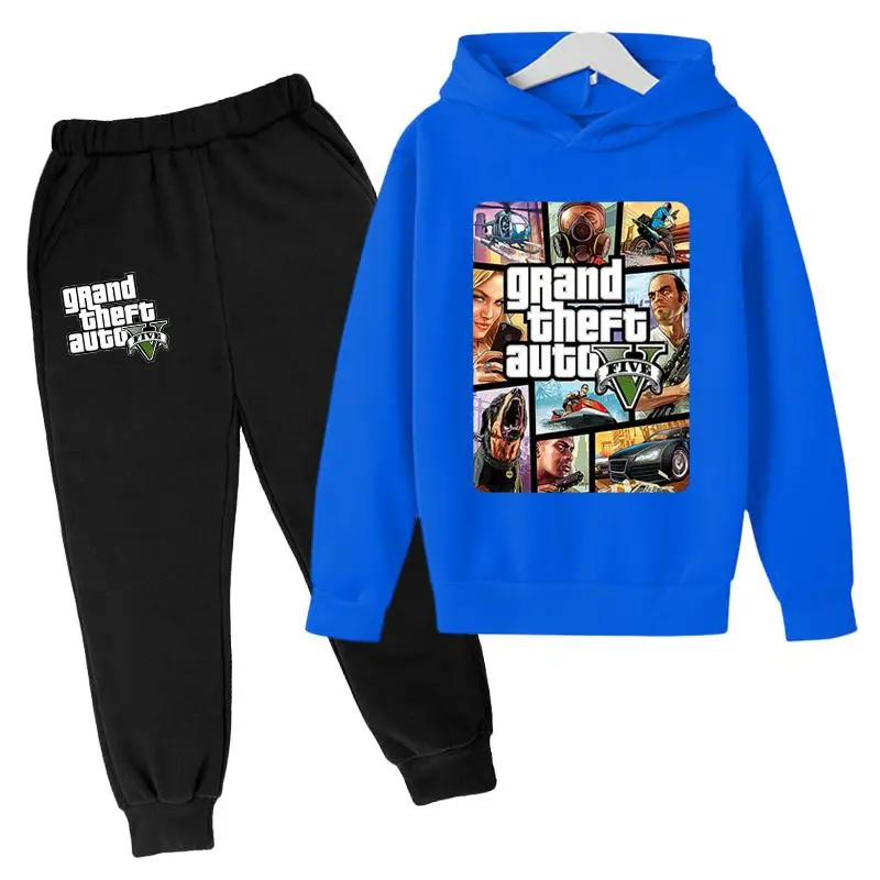 

2022 HOT Boys Girls Hoodies Gta 5 Sweatshirt Gta Street Fight Long Gta 5 Clothes Children Autumn Casual Shirt + Sweatpants