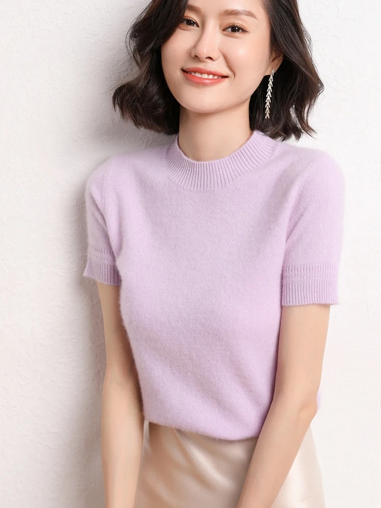 Cashmere sweater women's half turtleneck autumn and winter new slim short-sleeved knitted bottoming cashmere half-sleeved women