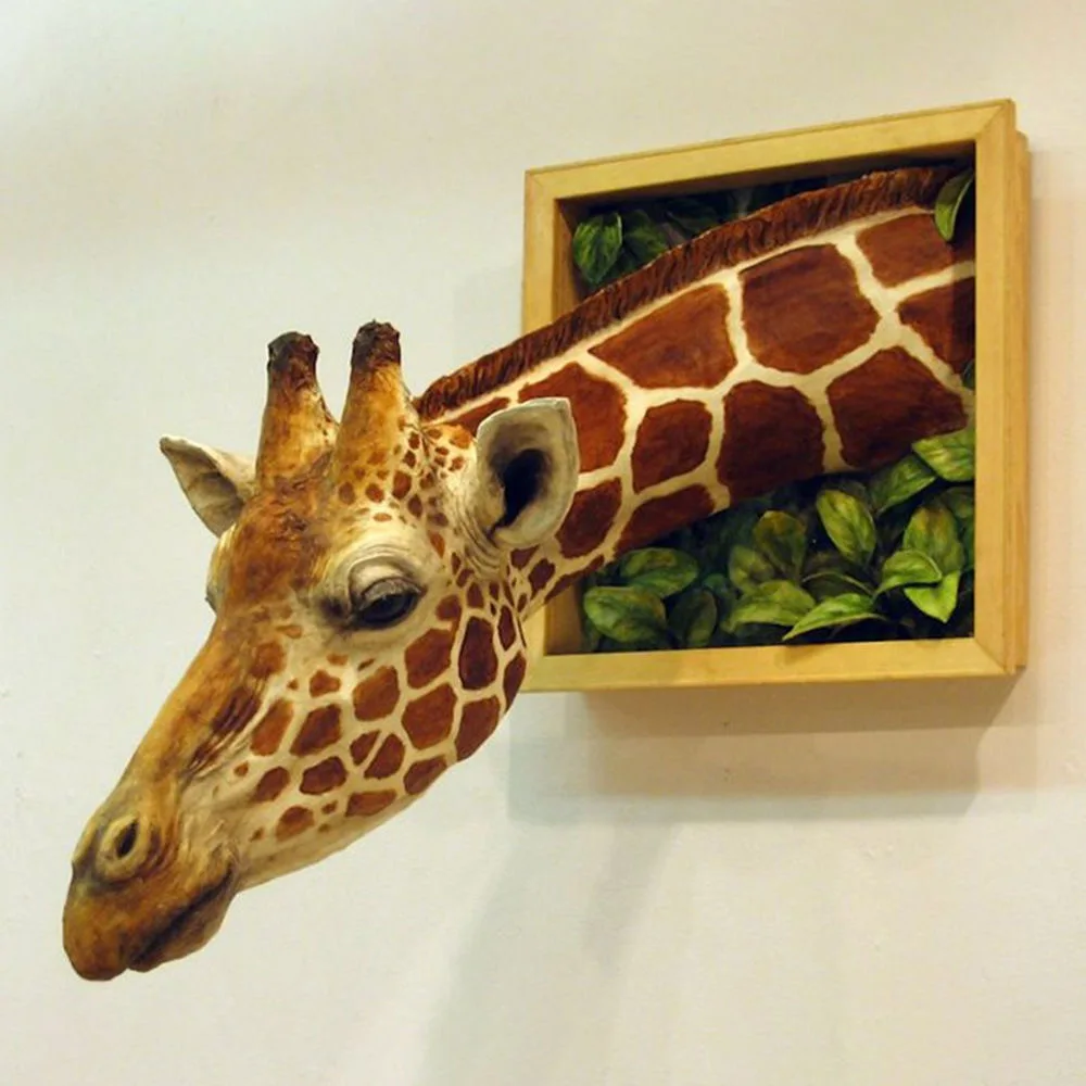 

3d Wall Mounted Giraffe Sculpture Giraffe Heads Wall Hanging Decorations Wall Art Life-like Animal Statue Ornaments