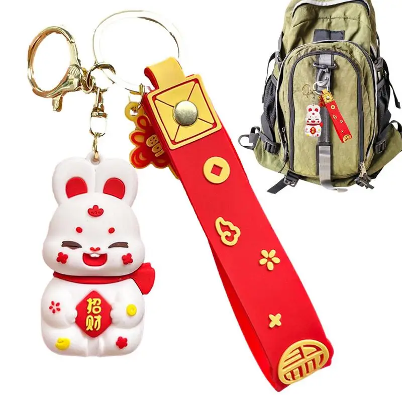 

Chinese New Year Bunny Keychain Cute PVC Cartoon Animal Keychain Creative New Year Gift Rabbit Pendant Car Key Pendant Keyring