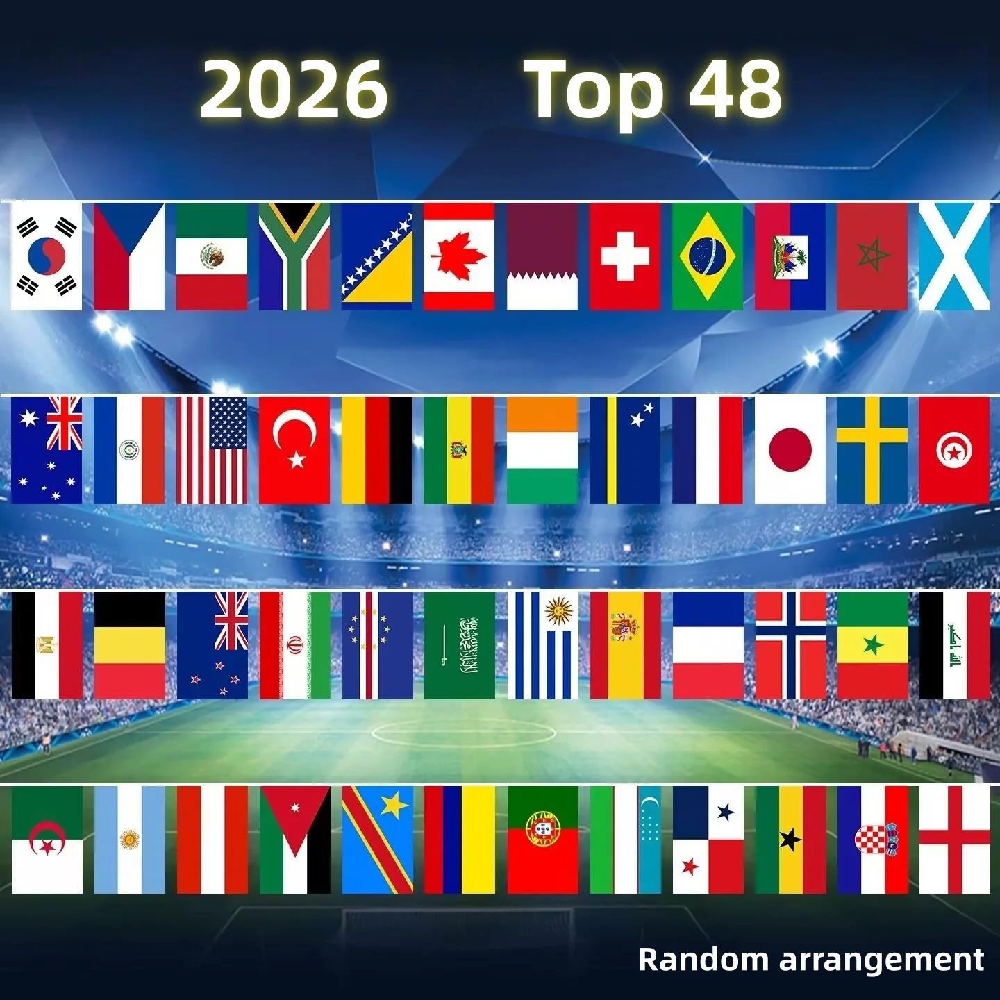 Фото Набор флагов FlagGo 48 стран 2026 для футбола, 14x21 см – Флаги стран для матчей, фестивалей, мероприятий на открытом воздухе, для поднятия командного духа №2