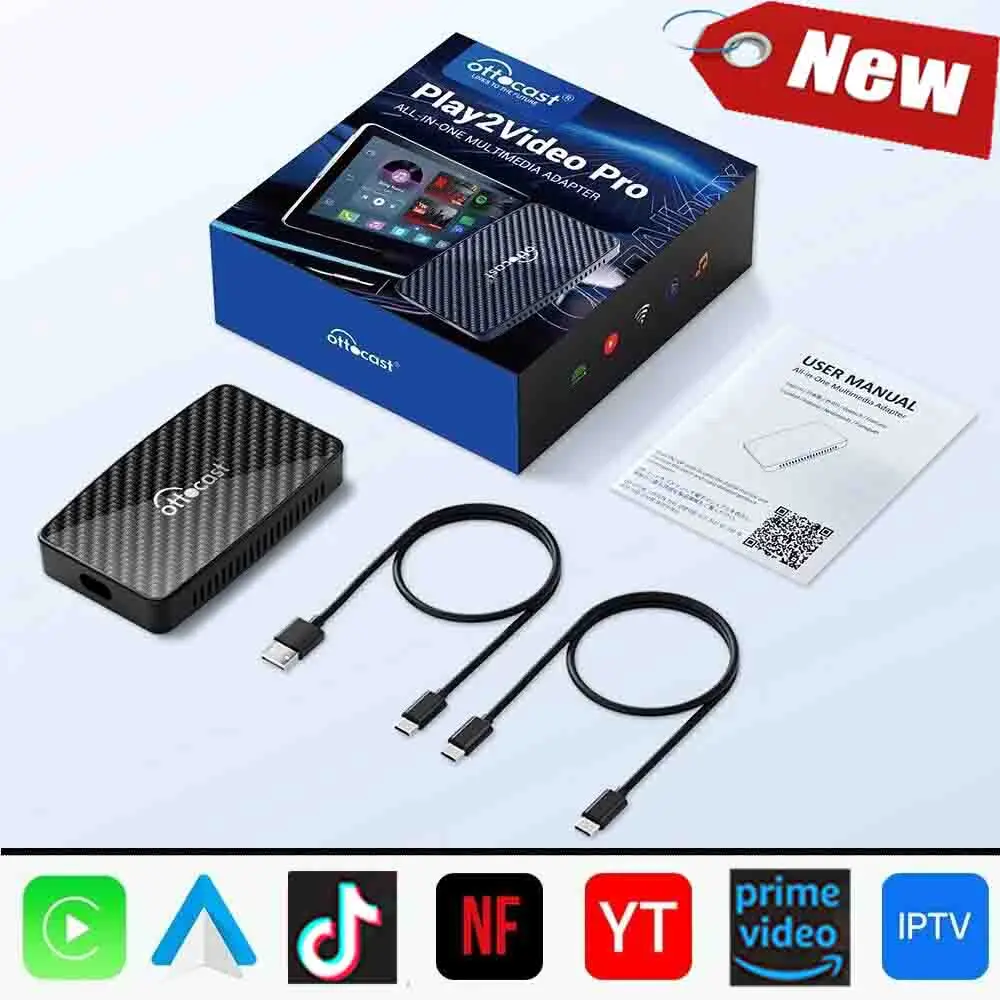 

OTTOCAST Play2 Video Pro Carplay Ai Box Беспроводной Android Авто адаптер Встроенный Youtube Netflix Для VW Benz Ford 99% автомобилей