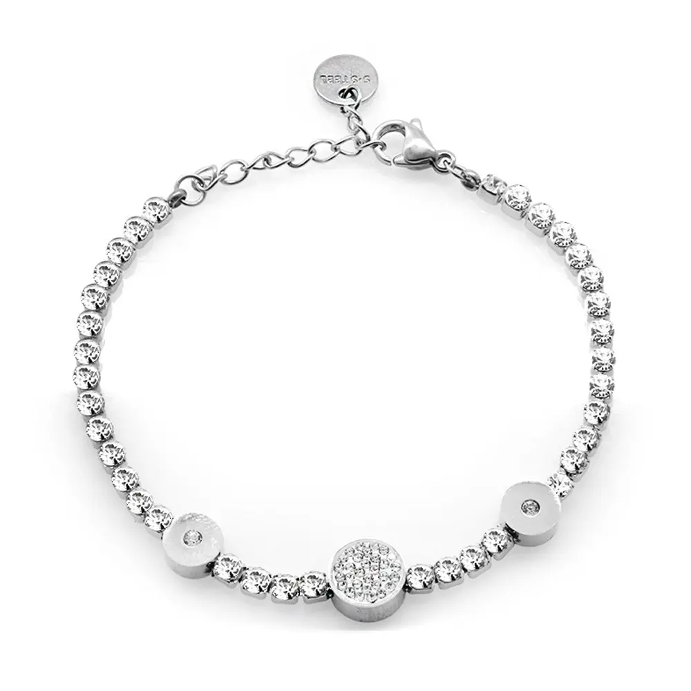 

Nipora White Zircon Stone Elegant Design Silver Color Steel Women's Bracelet
