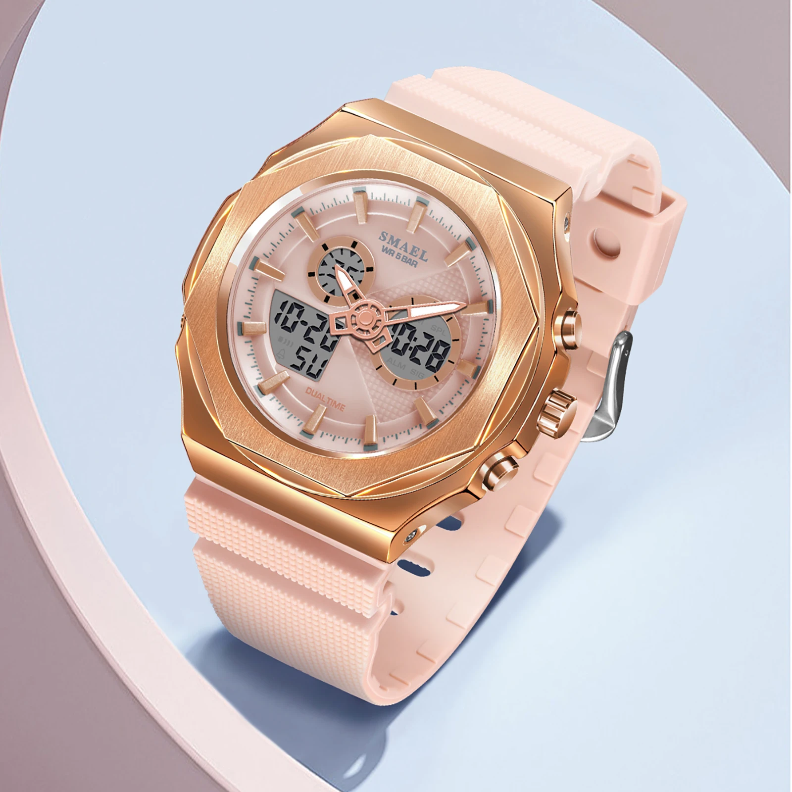 Женские спортивные часы SMAEL водонепроницаемые до 50 м розовые подарки для