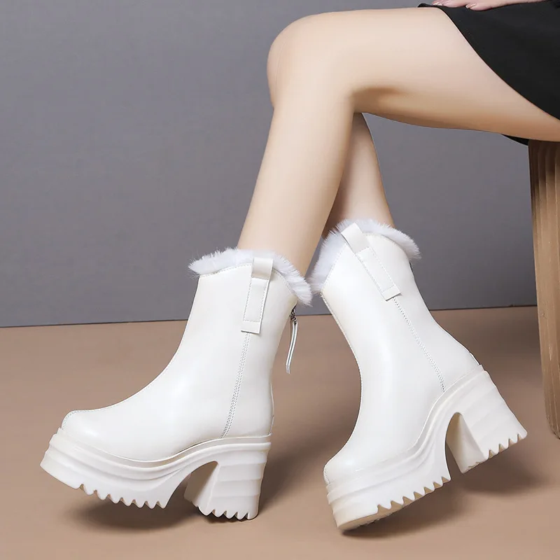 AIYUQI Women's Winter Boots Warm Platform Fur 2023 New Women's Ankle Boots Zipper Fashion Women's Snow Boots
