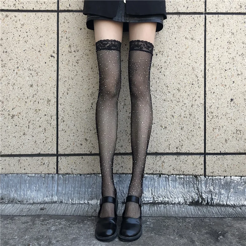 

Black Lace Diamond Stockings Sexy Thin Japanese Lolita Cute Jk Socks Glitter Up Thigh High Long Socks Kawaii Porn Sex Stockings